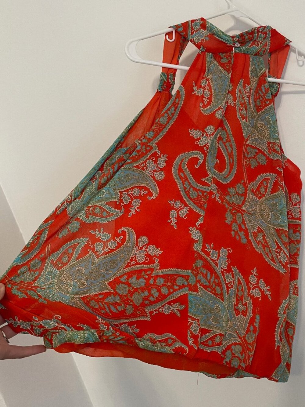 KUT FROM THE KLOTH Orange Blue Paisley Surplice Faux Wrap Sleeveless Tank Blouse - Picture 12 of 12